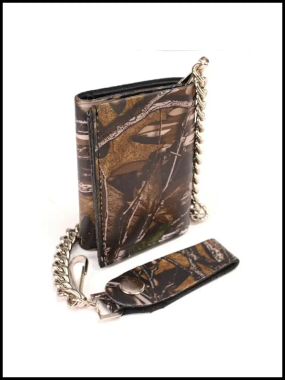 Men's Tri-Fold Leather Biker Wallet with Anti-Theft Chain